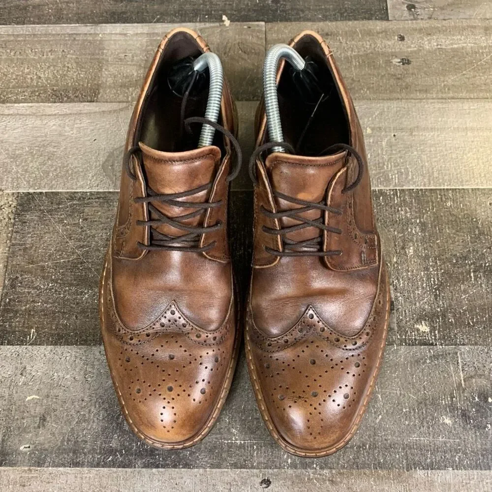 Ecco Men’s Size 43 Lace Up Vitrus Dress Shoes Cognac Brown Leather Round Toe - Picture 2 of 12